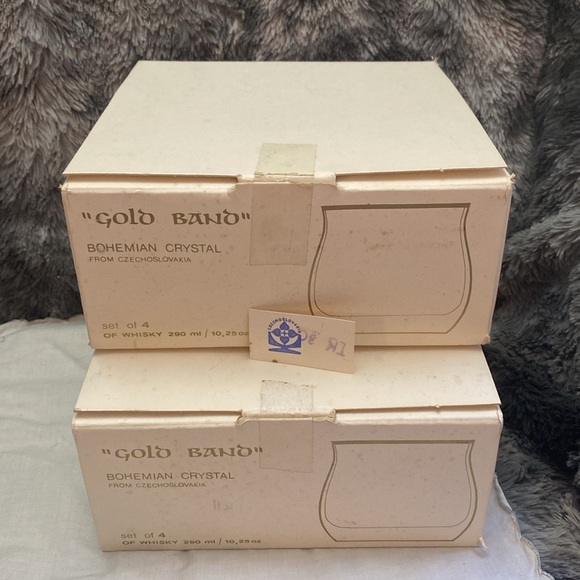 1980 Bohemiam Crysalex Geneva Old Fashion Gold Rim. Whiskey Low Ball Glasses - Picture 3 of 16